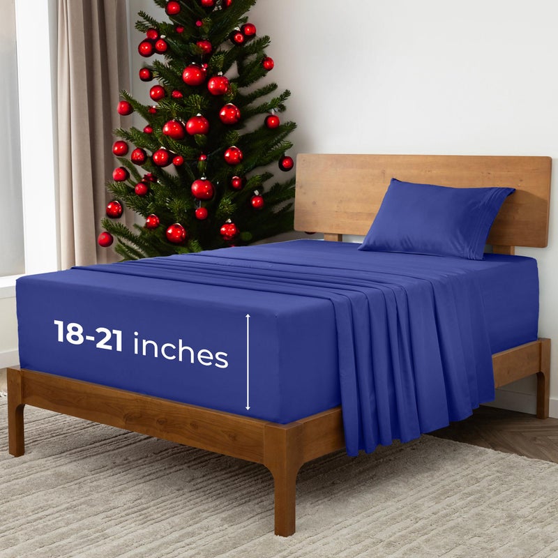 Mellanni Extra Deep Twin XL Sheets - 3 PC Iconic Collection Bedding - Hotel Luxury, Ultra Soft, Cooling Bed Sheets - Wrinkle, Fade, Stain Resistant (Twin Extra Long, Royal Blue) - Image 1